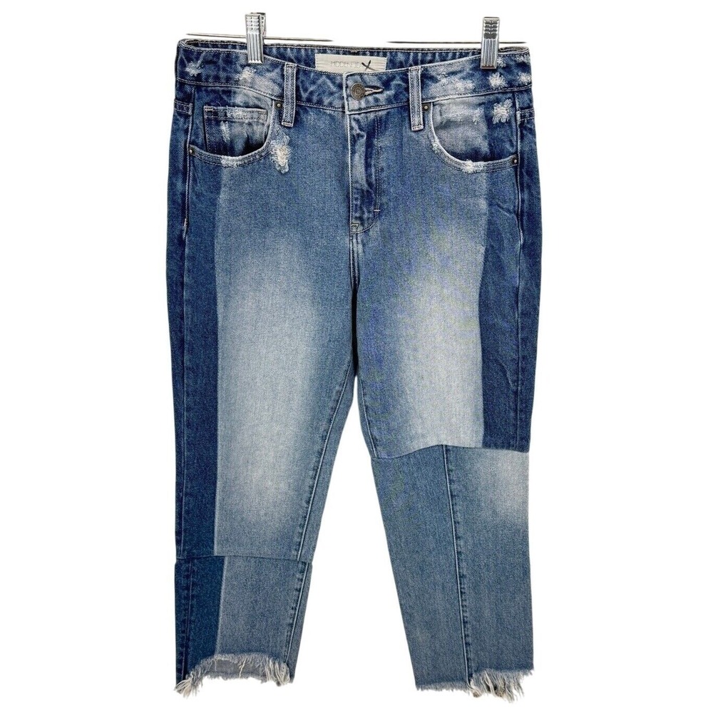 Hidden Jeans Distressed Patchwork Crop Denim Raw Hem Y2K Grunge 90s Festival